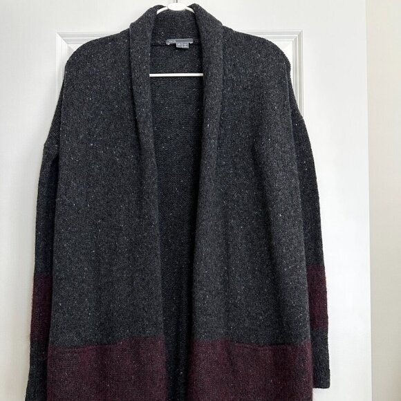 VINCE Wool Cashmere Blend Open Front Long Cardigan in Gray Burgundy Size XS - Picture 1 of 9